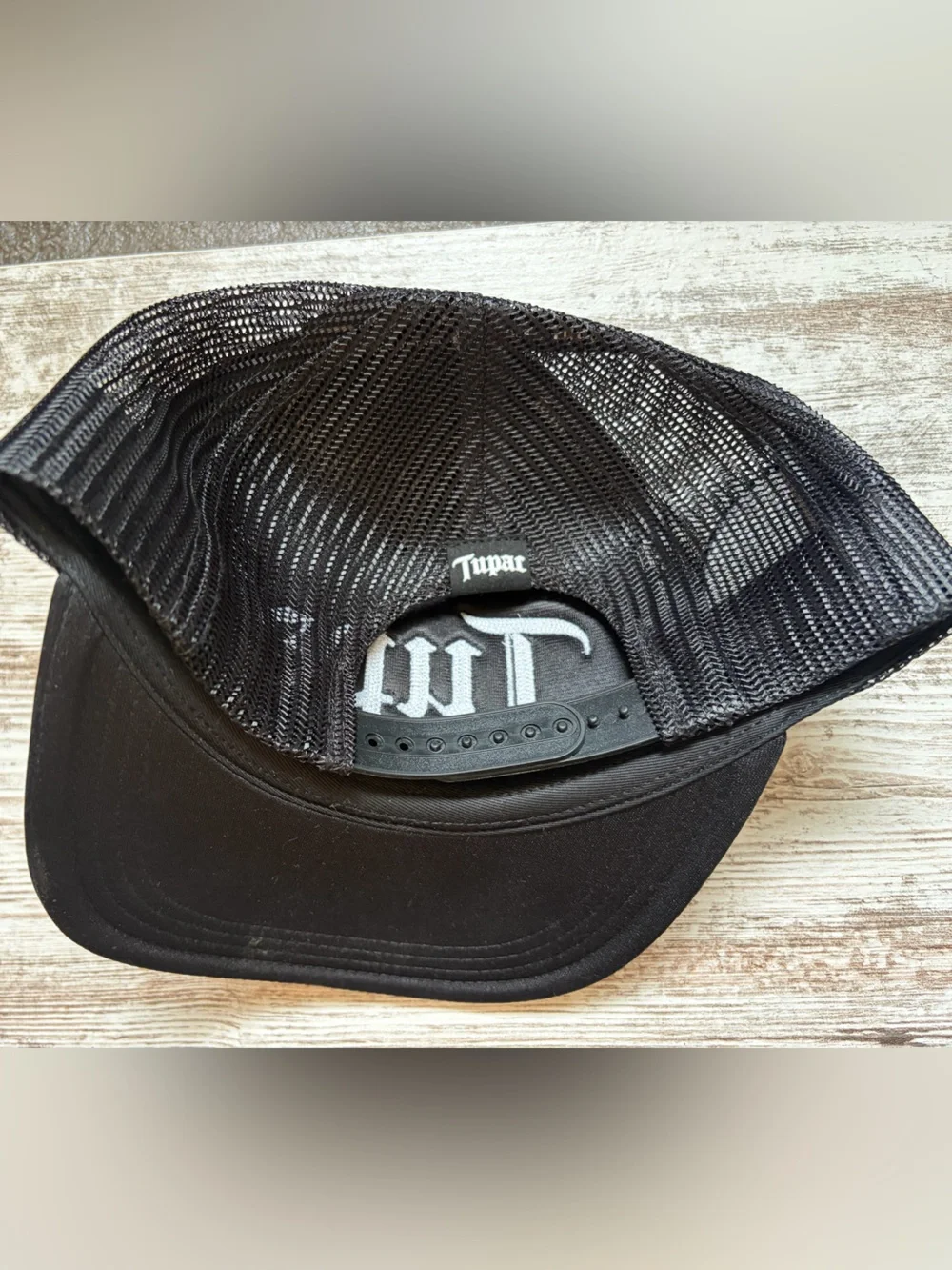 Lids Tupac Trucker Cap in Black with White Embroidery SnapBack